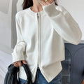 YTFidio 100% de algodón para mujer, cárdigan liso con cremallera gruesa y cuello redondo, ropa de diseñador de lujo, jersey para mujer, Tops femeninos 401