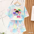 Nuevo Conjunto de Camiseta y Pantalones para Niñas, Ropa de Verano, Conjunto de Manga Corta con Estampado de Cara Sonriente, Conjunto de Camiseta y Pantalones Cortos para Niños