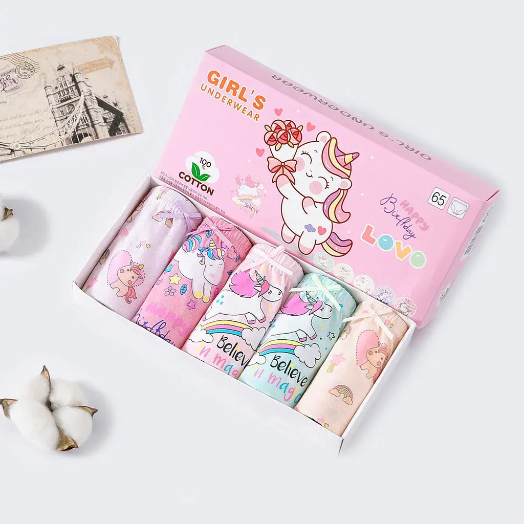 2/5/10 Uds bragas de algodón para niñas lindo gato unicornio Arco Iris varios patrones de dibujos animados calzoncillos para niñas ropa interior cómoda y suave para niños.