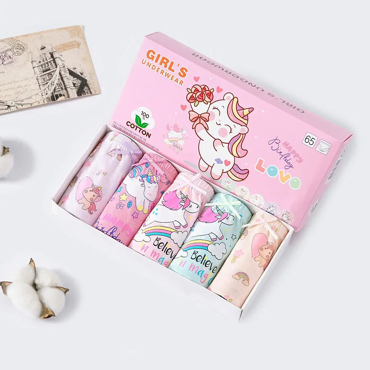 2/5/10 Uds bragas de algodón para niñas lindo gato unicornio Arco Iris varios patrones de dibujos animados calzoncillos para niñas ropa interior cómoda y suave para niños.