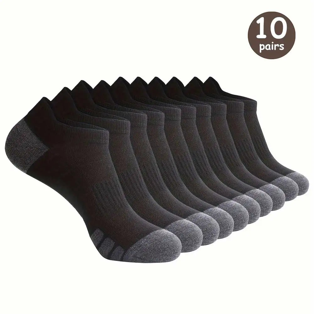 10 pares de calcetines cómodos y transpirables que absorben el sudor a prueba de olores calcetines de Color sólido de corte bajo adecuados para actividades al aire libre