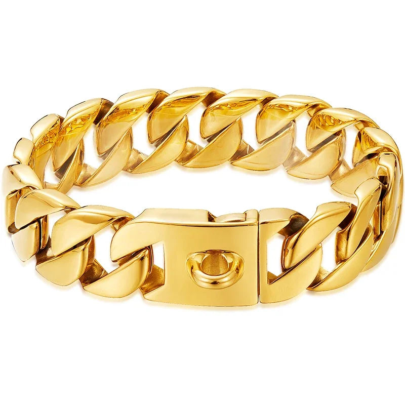 Collar de perro de oro fundido de acero inoxidable fuerte de 32mm, Collar con hebilla sólida, cadena para perro grande de lucha contra el bulto