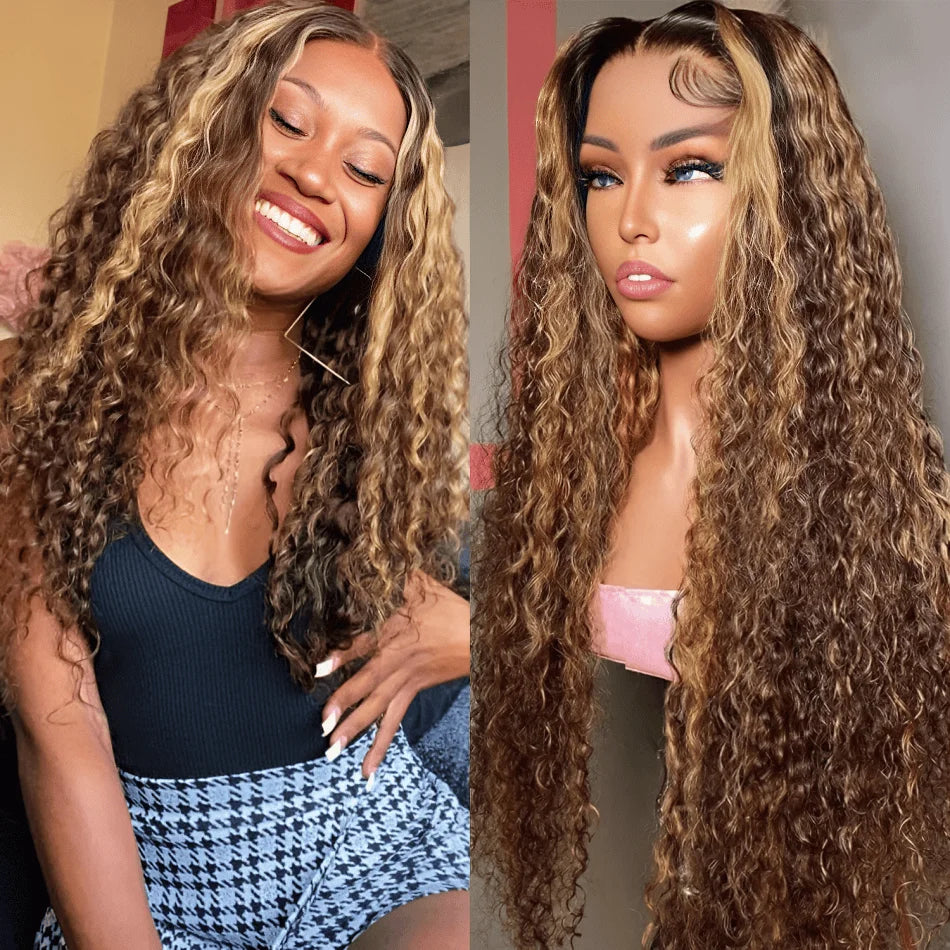 30/36 pulgadas 13x4 Hd peluca Frontal cabello humano Ombro resaltado onda profunda Piano 13x6 encaje Frontal Remy 100% pelucas de cabello humano 4x4 cierre