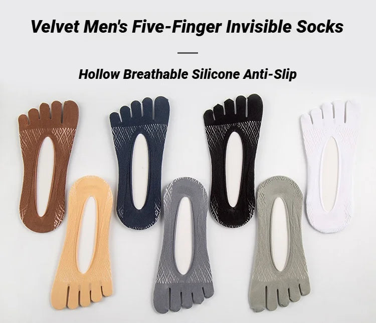 1/5 Pares de Calcetines Invisibles de Verano para Hombre, Calcetines de Cinco Dedos, Finos, de Terciopelo, Antideslizantes, Transpirables, Elásticos, de Seda Suave