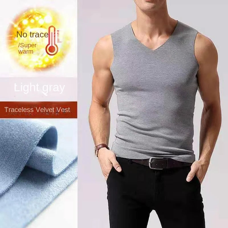 Ropa interior para hombre 37 °   Chaleco sin costuras de terciopelo de fibra calefactora para hombre, camisa de fondo cálida y delgada de invierno, ropa interior térmica de velocidad para hombre