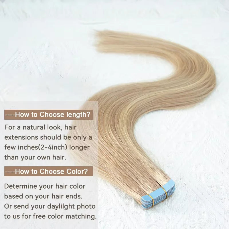 MRSHAIR cinta en extensiones de cabello cabello humano Rubio cinta sin costuras extensiones de cabello 4x0,8 cm trama de piel cinta de PU en el cabello 20 piezas 12 "-24"
