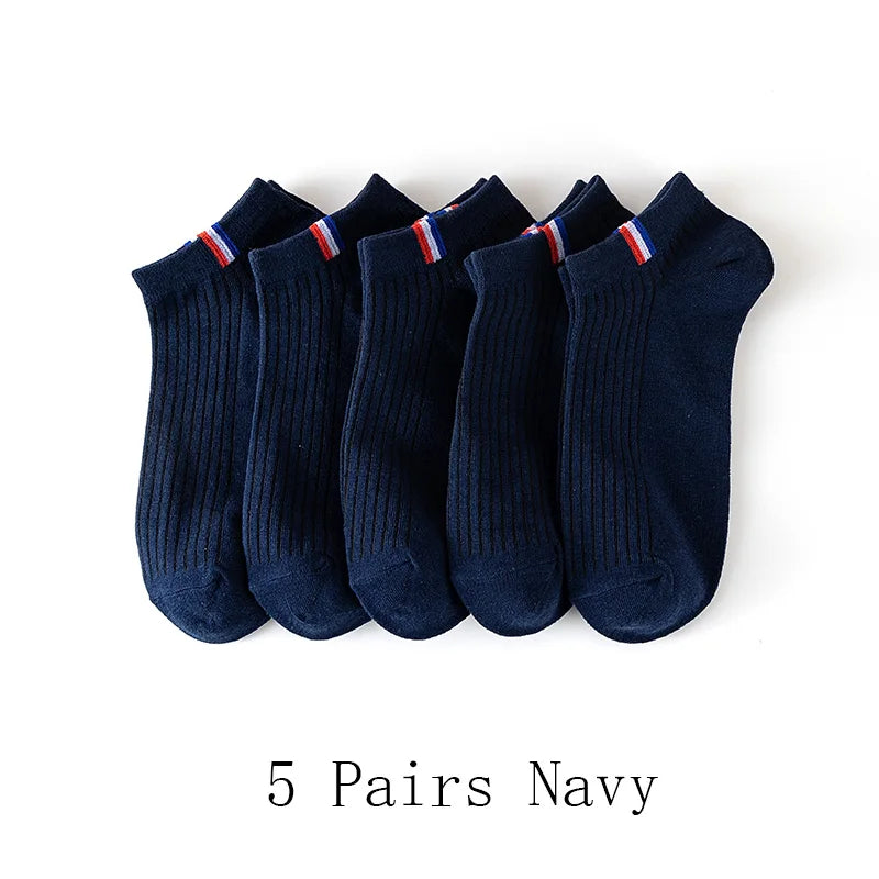 5 pares de calcetines finos de verano para bote de mezcla de colores lisos, calcetines casuales para hombre, calcetines transpirables absorbentes de sudor, calcetines de calibración