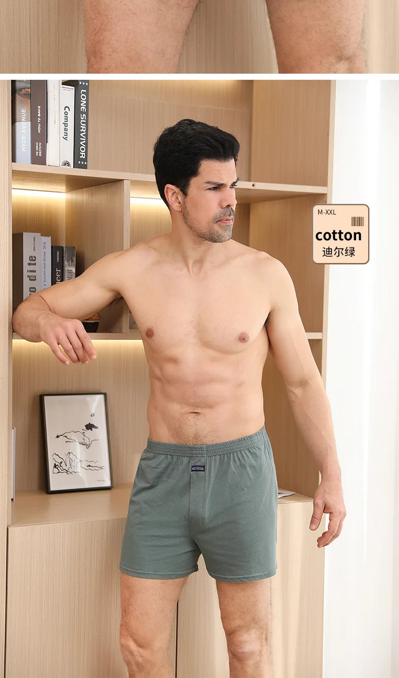 1 Uds. Ropa interior para hombre, pantalones Aro de algodón puro para dormir en casa, pantalones cortos holgados y transpirables de cintura alta para hombre, Boxers de cuatro esquinas