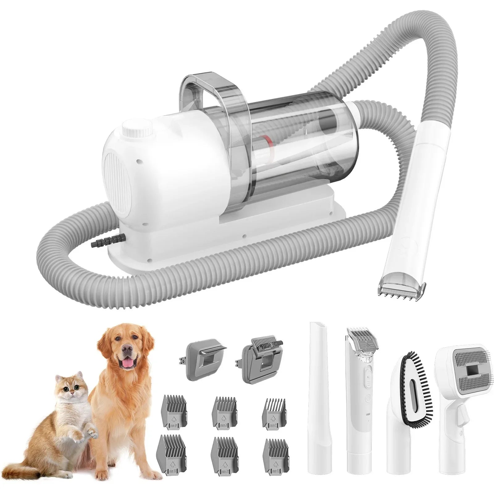 Kits de aseo para mascotas 6 en 1, aspirador de pelo de perro, potente succión para pelo largo o corto, afeitadoras para perros y gatos