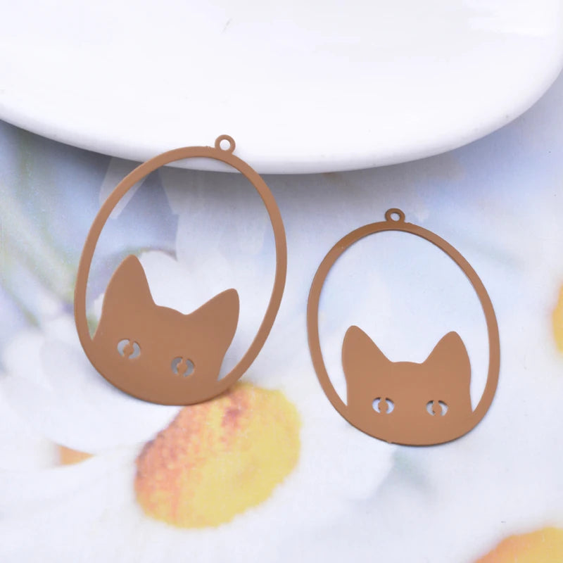 30 Uds AD3485 filigrana de forma ovalada ojos de gato dijes pendiente Metal latón amarillo verde colgante fino DIY joyería fabricación de pendientes
