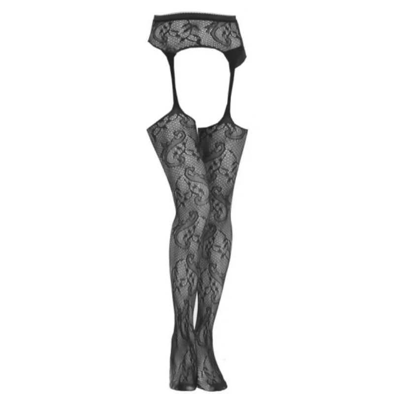 SIMPLEJWEL pantimedias sexis sin entrepierna ahuecadas medias de red de seda negra bragas de cintura alta vestido Sexy