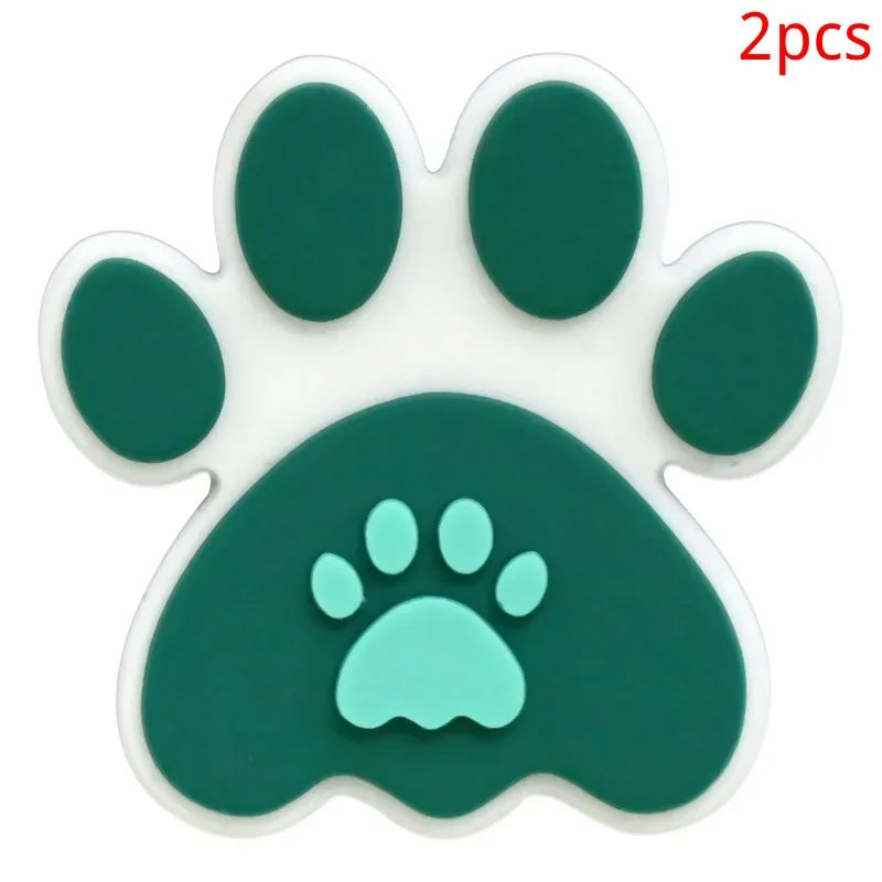 Bonita huella de pata de perro de dibujos animados, 2 uds., hebillas de PVC para zapatos, dijes, accesorios, decoraciones para zuecos, pulseras de zapatillas, regalo de fiesta DIY para niños