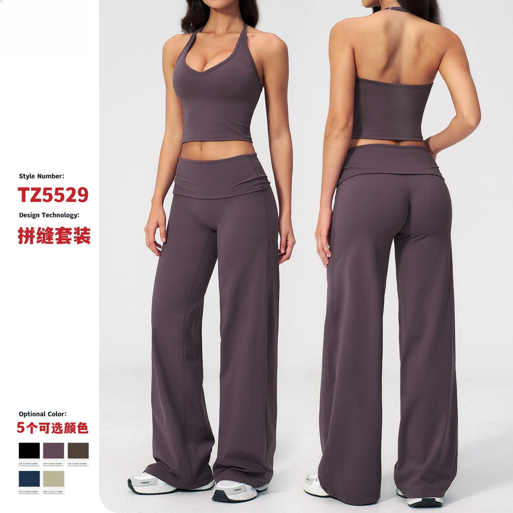 Conjunto Deportivo de Yoga para Mujer, Conjunto de Dos Piezas, Pantalones y Top, Traje Deportivo para Gimnasio, Yoga y Entrenamiento