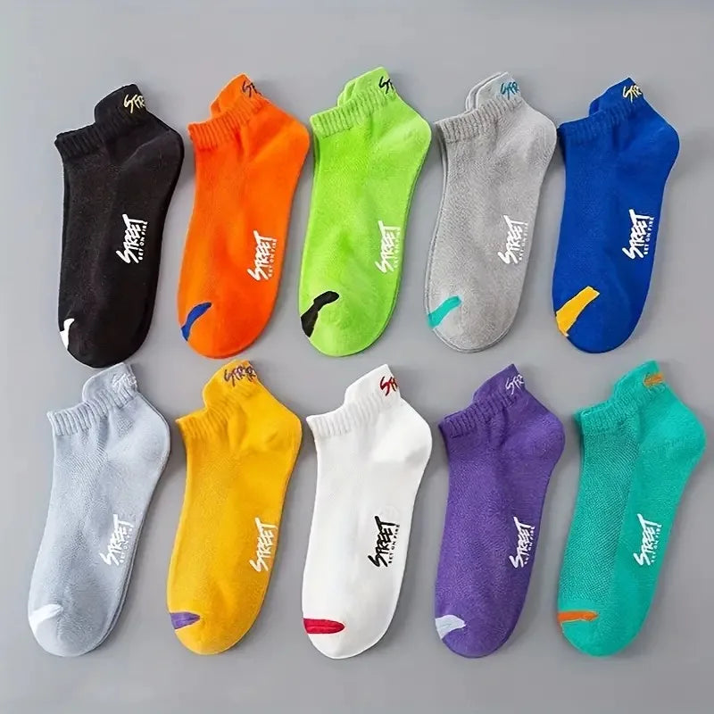 5 pares de calcetines de tobillo de color brillante sin mostrar calcetines transpirables para hombre, desodorante deportivo de moda callejera, calcetines invisibles para correr de viaje