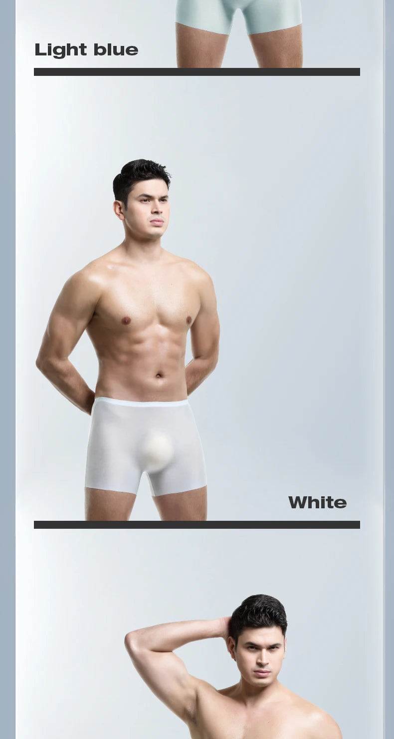 Ropa interior para hombre, Boxers de seda helada con estampado 3D, Boxers finos sin costuras, pantalones cortos deportivos alargados de verano para la cabeza