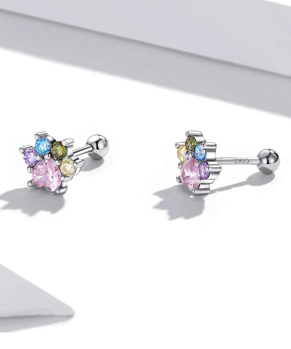 WOSTU-pendientes de plata de ley 925 con diseño de animales y patas bonitas de arcoíris para mujer, aretes con forma de corazón, flor ovalada, circonita, cangrejo, regalo de joyería