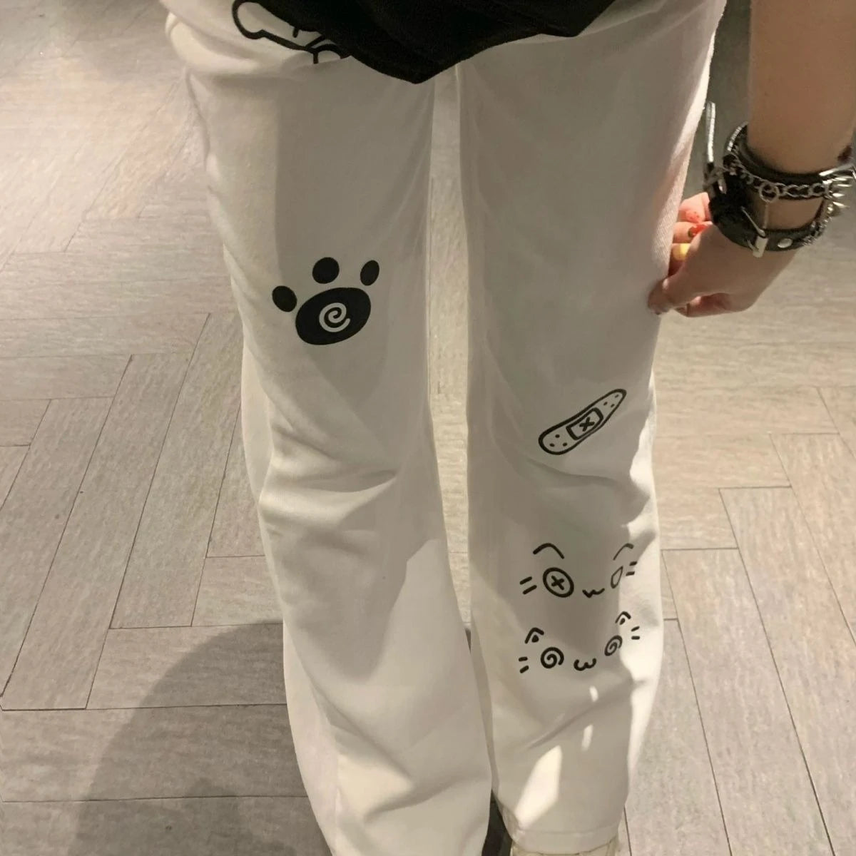Pantalones largos japoneses Kawaii para mujer, pantalones informales con patrón de gato de dibujos animados Y2K, pantalones deportivos de otoño con subcultura Harajuku dulce