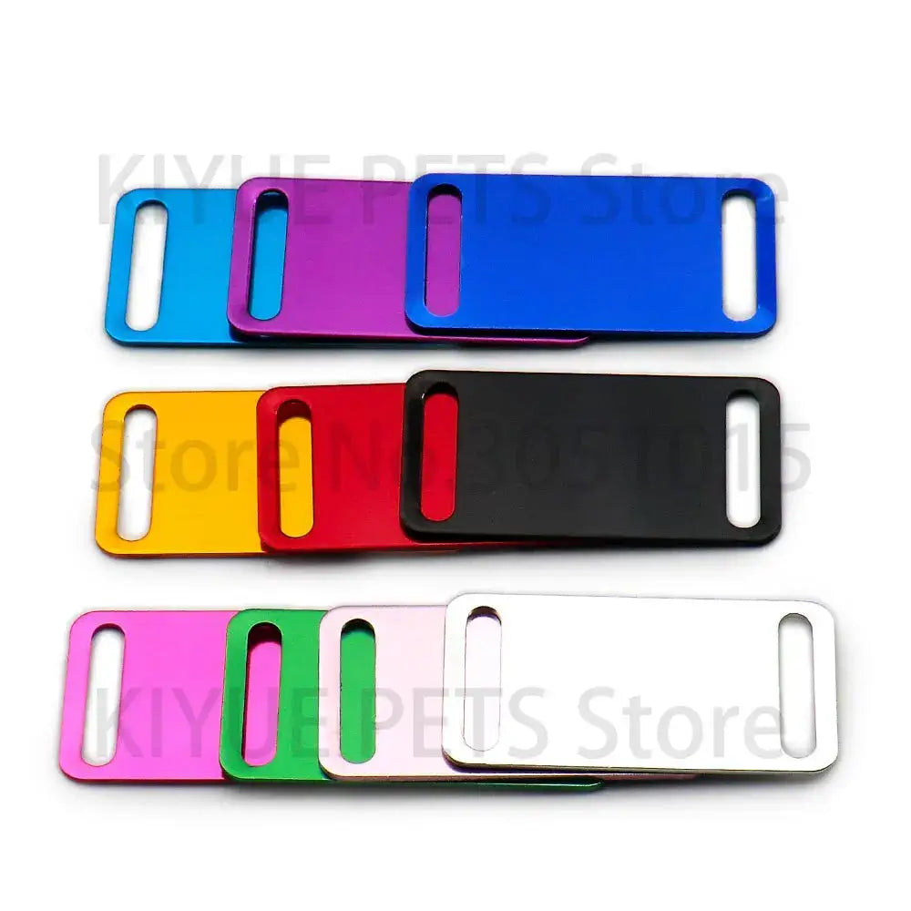 Etiquetas de identificación de aluminio para mascotas, placa de identificación grabada personalizada para perros, accesorios para Collar, 100 Uds., venta al por mayor.