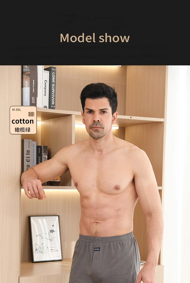 1 Uds. Ropa interior para hombre, pantalones Aro de algodón puro para dormir en casa, pantalones cortos holgados y transpirables de cintura alta para hombre, Boxers de cuatro esquinas