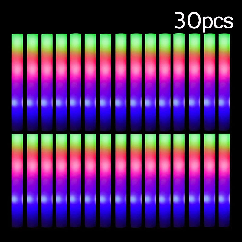 15/30 Uds. Barras luminosas LED a granel coloridas RGB, barra de espuma brillante, tubo de animación, luz oscura para suministros para fiesta de boda, cumpleaños y Navidad