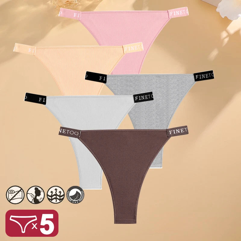 5 unids/set de lencería Sexy para mujer, bragas de algodón con letras Finetoo, calzoncillos femeninos de cintura baja, ropa interior cómoda, ropa interior íntima para mujer