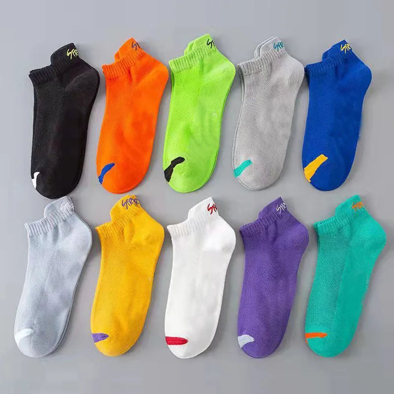 5 pares de calcetines de tobillo de color brillante sin mostrar calcetines transpirables para hombre, desodorante deportivo de moda callejera, calcetines invisibles para correr de viaje