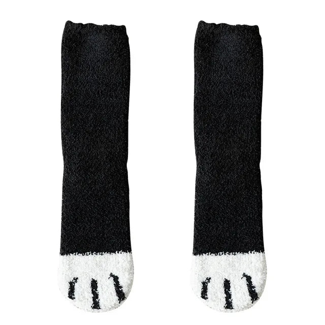 Calcetines blancos de dibujos animados Kawaii para mujer, bonitos calcetines 3d con diseño de pata de perro y gato, calcetines cálidos y divertidos de lana para dormir en el suelo del hogar