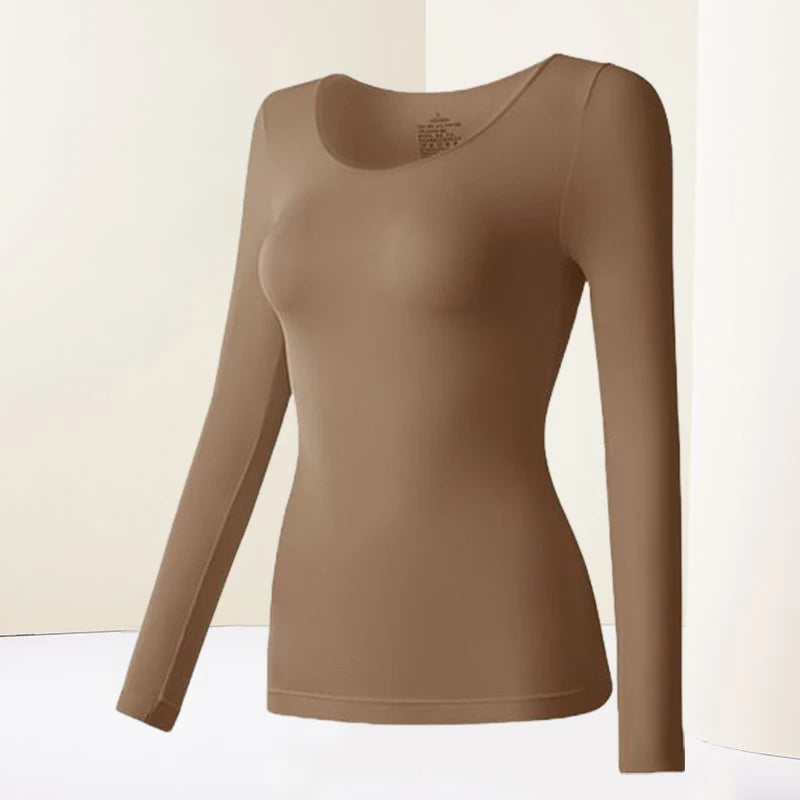 Ropa interior térmica para mujer, camisa de fondo para otoño e invierno, camiseta de manga larga, Top térmico fino, L-XL de piel térmica para mujer