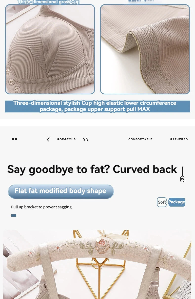 Nuevo sujetador de talla grande con hebilla frontal para mujer, Push up Sexy, copa fina ajustable, transpirable, cómoda, ropa interior para mamá de mediana edad