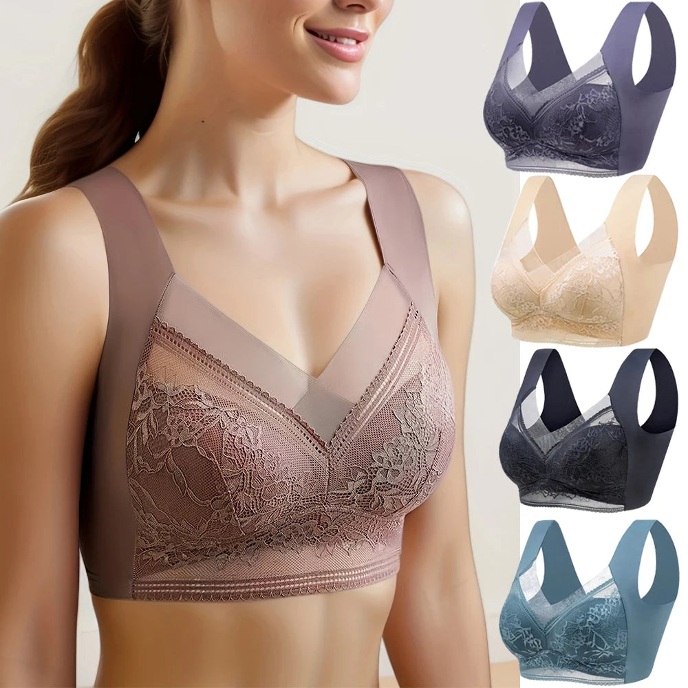 L-6L sujetador grande para mujer, Push Up de seda helada, Bralette superior sin costuras, sujetadores de encaje inalámbricos para verano, Top de talla grande, lencería, ropa interior 15019