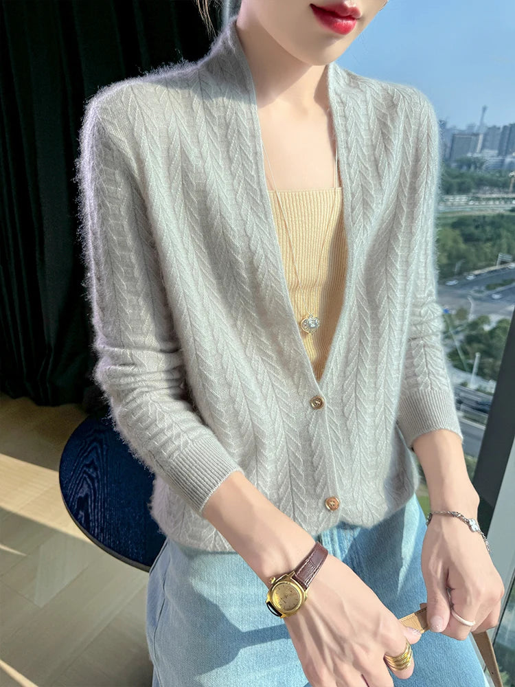 Cárdigan con cuello de bufanda para mujer, Tops, Otoño Invierno, nuevo suéter elegante de lana merina de 100%, suéter de lana elegante para mujer, blusa suave elegante