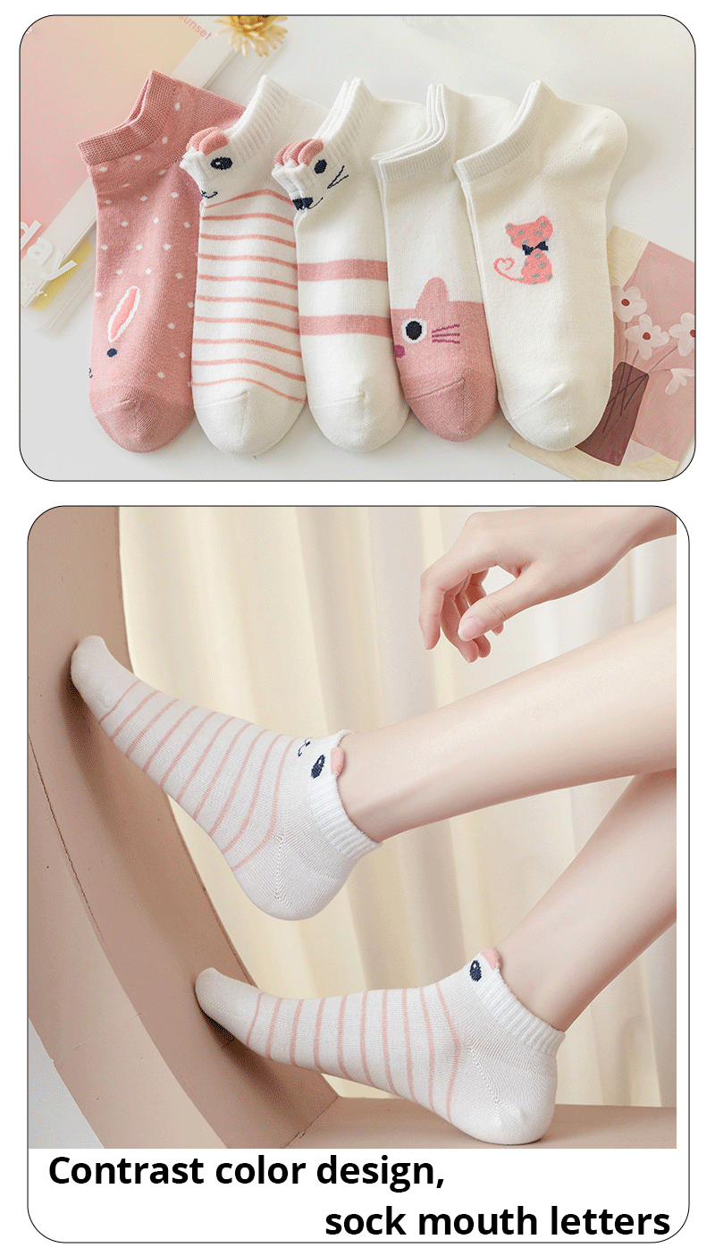 5/10/20 pares de calcetines de tubo corto para mujer, calcetines finos de gato rosa para las cuatro estaciones, bonitos calcetines de barco, calcetines bajos Ins a la moda