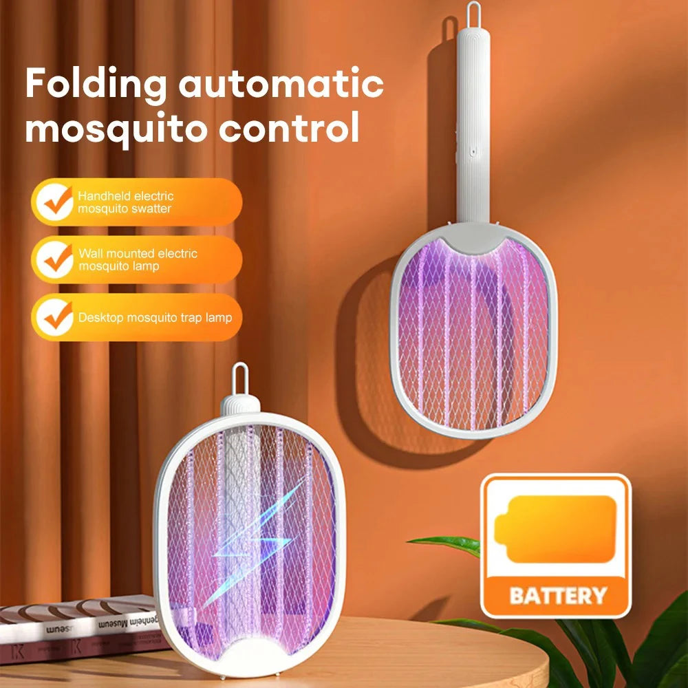 Matamosquitos eléctrico plegable de 3000V, trampa para moscas recargable por USB, matamoscas, raqueta, mata insectos con luz UV, Exterminador de insectos