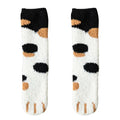 Calcetines blancos de dibujos animados Kawaii para mujer, bonitos calcetines 3d con diseño de pata de perro y gato, calcetines cálidos y divertidos de lana para dormir en el suelo del hogar