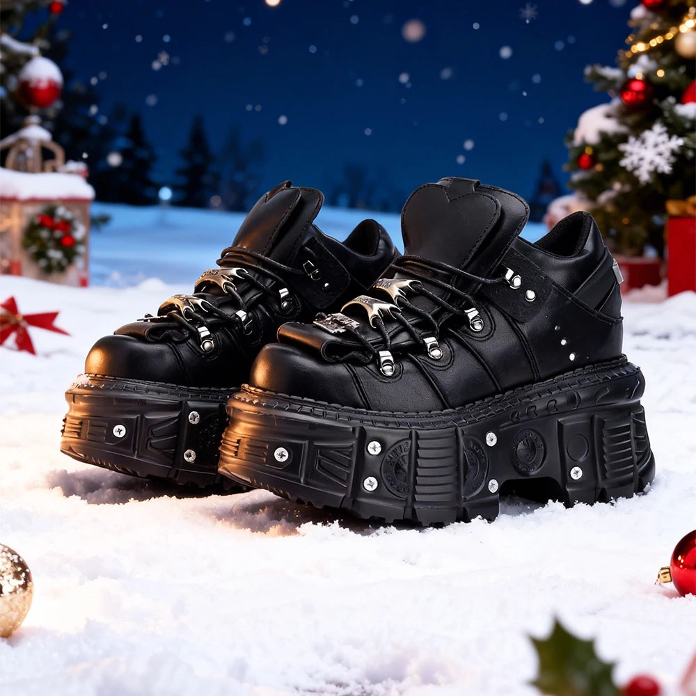 2026 nuevo estilo Punk zapatos de mujer con cordones altura del tacón 6CM zapatos de plataforma mujer gótico tobillo Rock botas decoración de Metal zapatillas de deporte para mujer