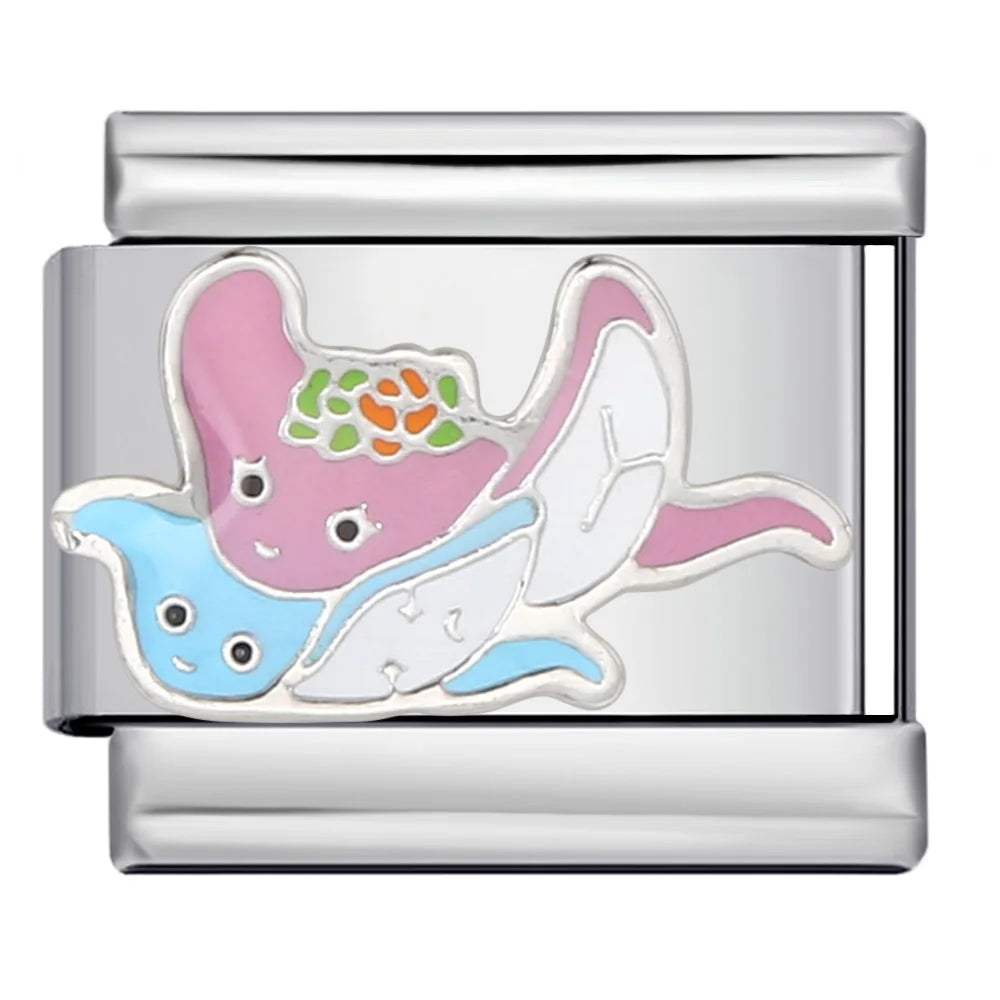 Moda Y2k lindo Kawaii Animal gato perro ballena Panda italiano encanto enlace ajuste 9mm pulsera de acero inoxidable DIY hacer cuentas de joyería