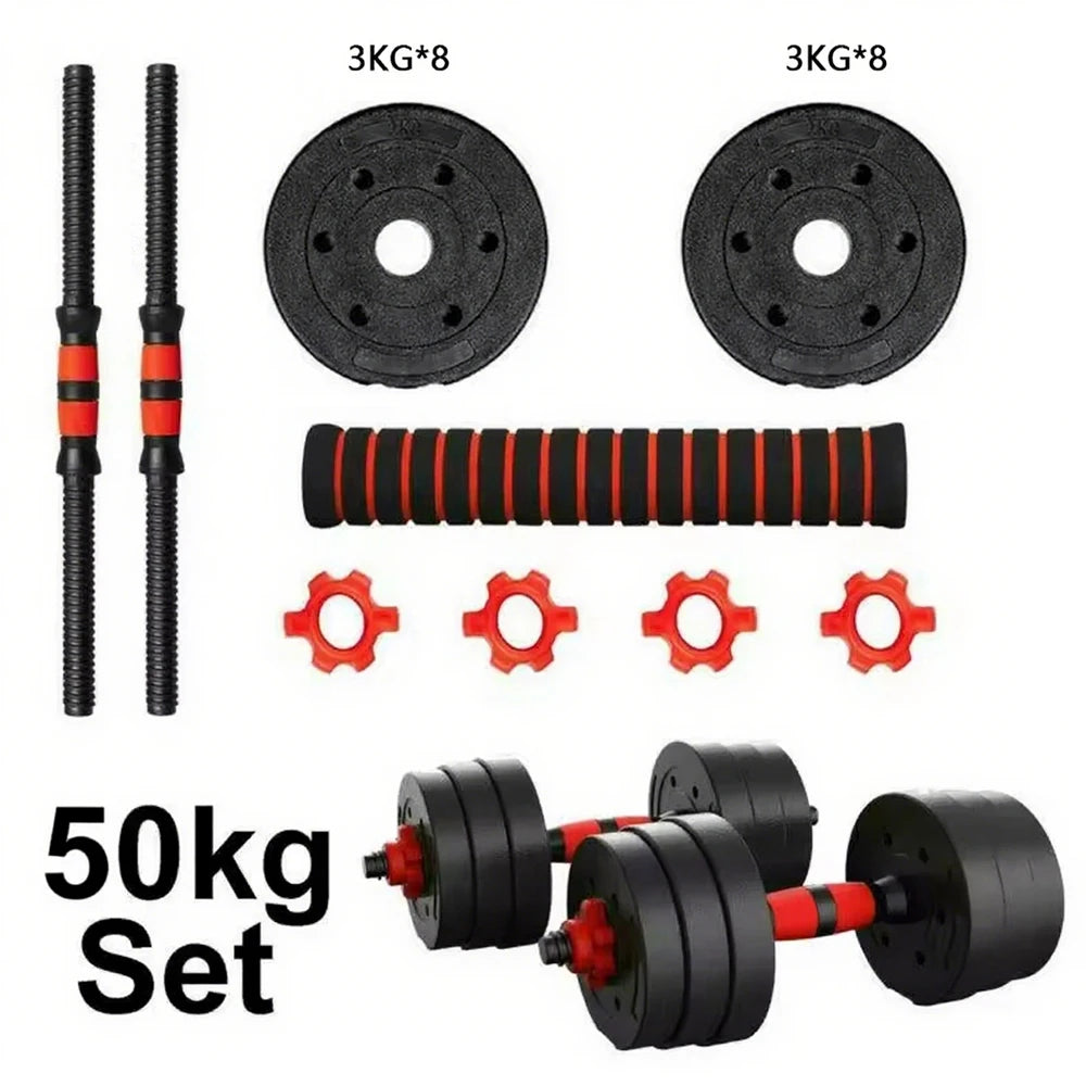Juego de mancuernas y barra ajustables, pesas de 10 kg, 15 kg, 20 kg, 30 kg, 40 kg, 50 kg, mancuernas para gimnasio y hogar, aptas para hombres