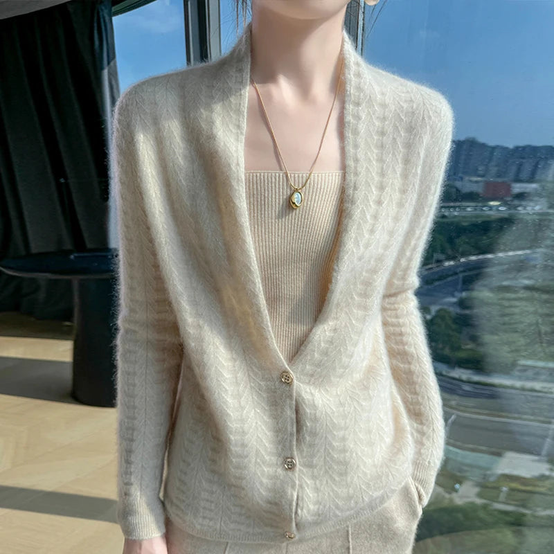Cárdigan con cuello de bufanda para mujer, Tops, Otoño Invierno, nuevo suéter elegante de lana merina de 100%, suéter de lana elegante para mujer, blusa suave elegante