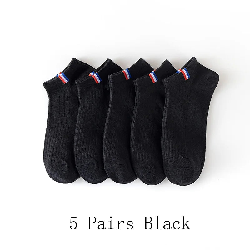5 pares de calcetines finos de verano para bote de mezcla de colores lisos, calcetines casuales para hombre, calcetines transpirables absorbentes de sudor, calcetines de calibración