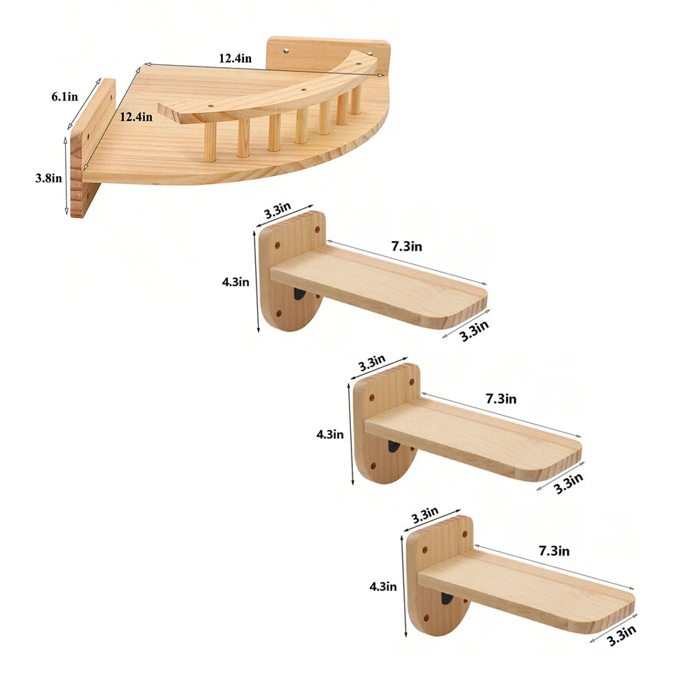 Hamaca esquinera con escalones para gatos, mueble montado en la pared, estante de escalada para gatos de interior, cama colgante de madera, 3/4 piezas