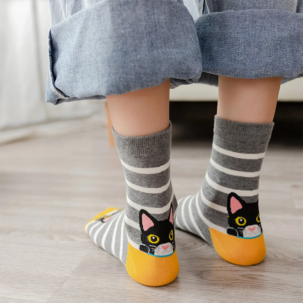 5 pares de calcetines de mujer con estampado de gato, lindos, únicos, divertidos, cómodos, que absorben la humedad