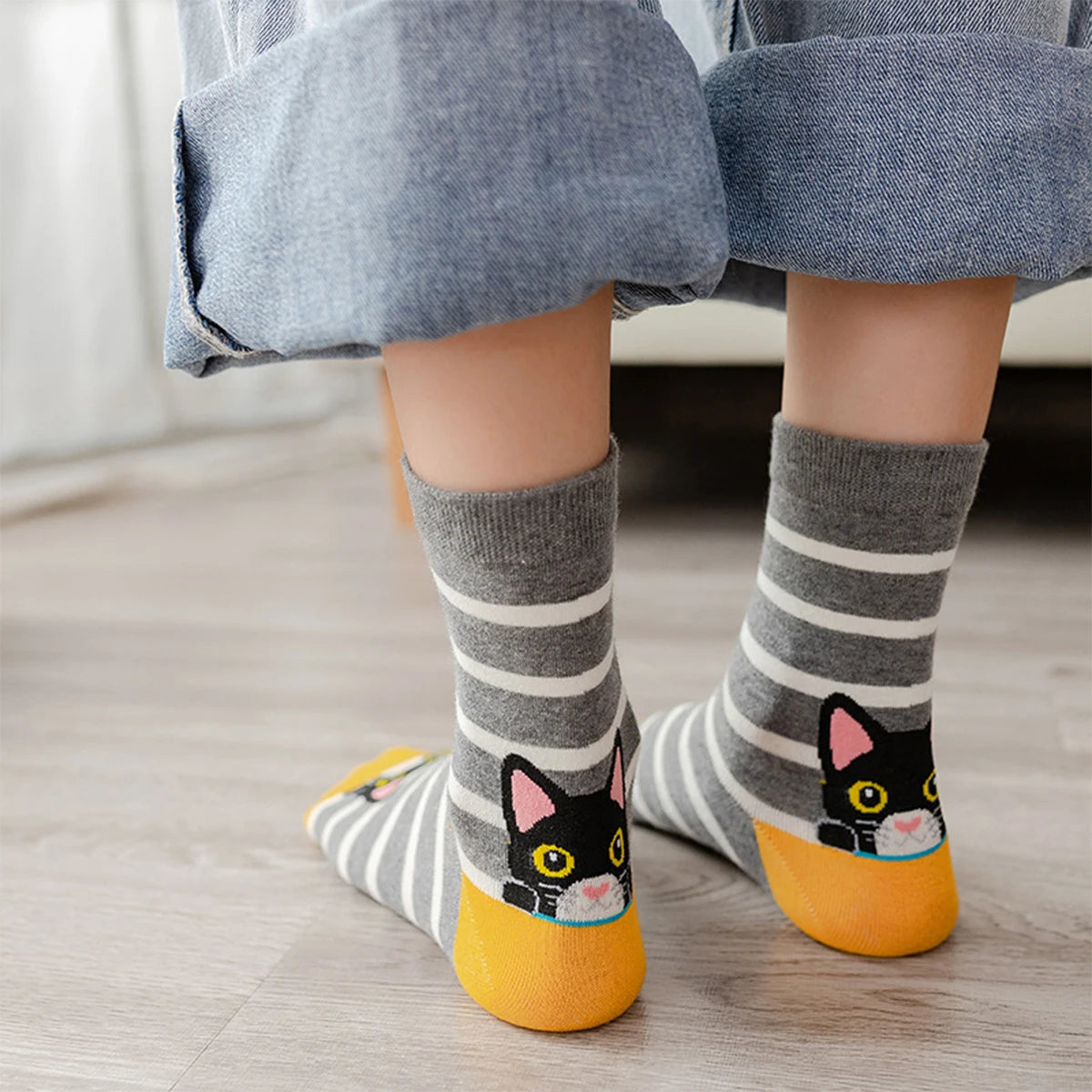 5 pares de calcetines de mujer con estampado de gato, lindos, únicos, divertidos, cómodos, que absorben la humedad