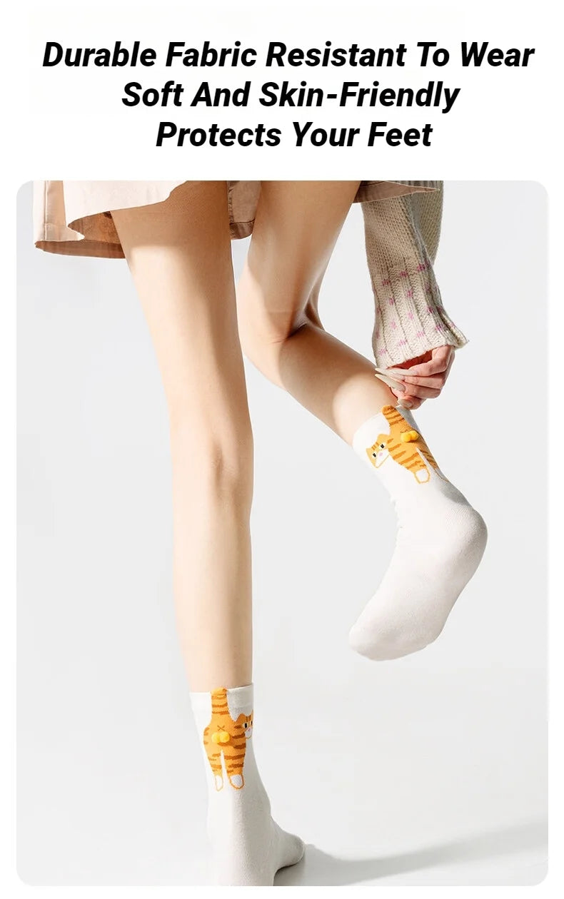 Calcetines Divertidos con Diseño de Gato, Negros/Blancos, Transpirables, Suaves, para Mujer, Novedad, Regalo Kawaii