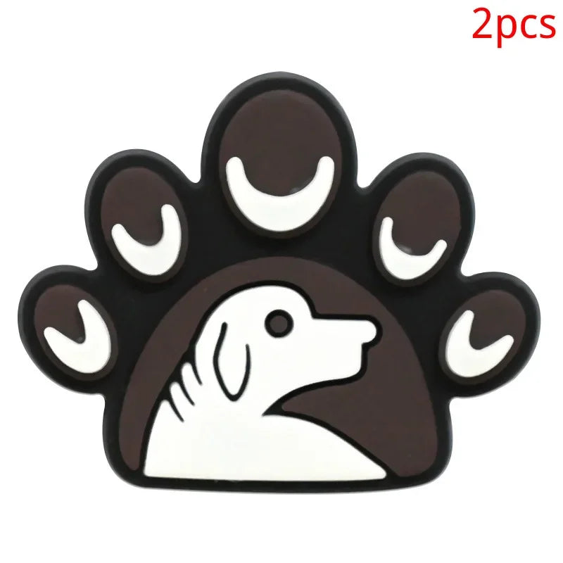 Bonita huella de pata de perro de dibujos animados, 2 uds., hebillas de PVC para zapatos, dijes, accesorios, decoraciones para zuecos, pulseras de zapatillas, regalo de fiesta DIY para niños