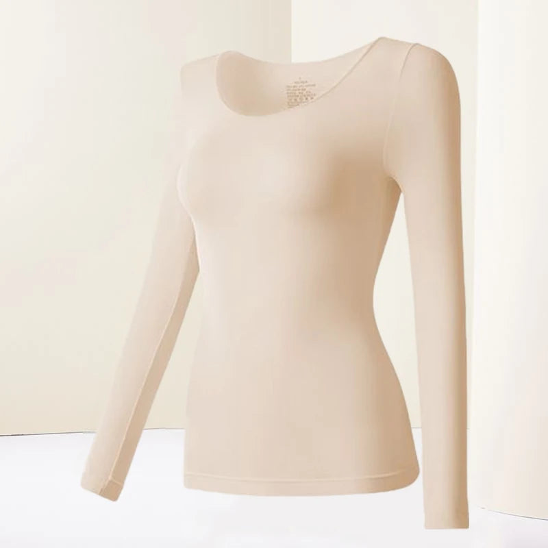 Ropa interior térmica para mujer, camisa de fondo para otoño e invierno, camiseta de manga larga, Top térmico fino, L-XL de piel térmica para mujer