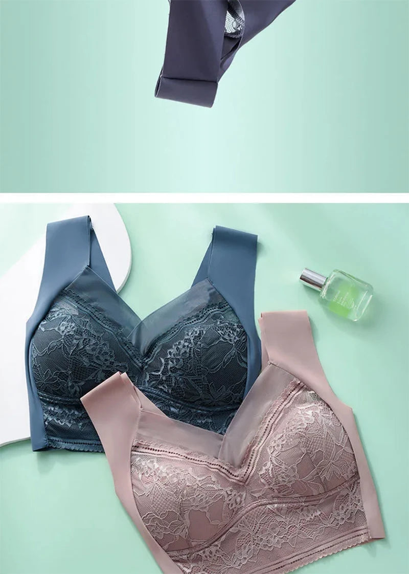L-6L sujetador grande para mujer, Push Up de seda helada, Bralette superior sin costuras, sujetadores de encaje inalámbricos para verano, Top de talla grande, lencería, ropa interior 15019