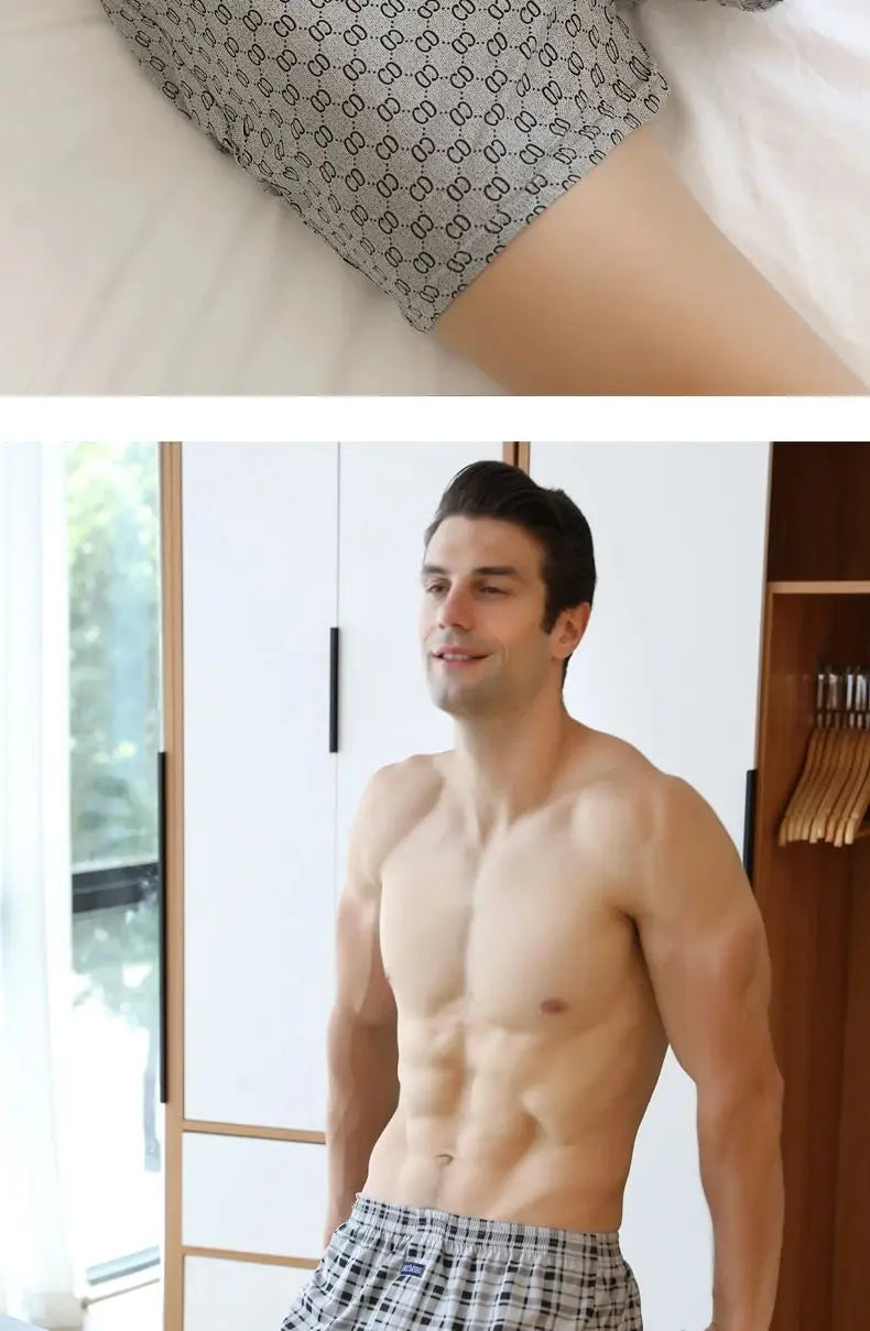 Pantalones Aro de talla grande M-3XL para hombre, ropa interior de celosía de algodón, pantalones cortos holgados de cintura alta para verano, pantalones cortos finos y transpirables para el hogar, calzoncillos con bolsa