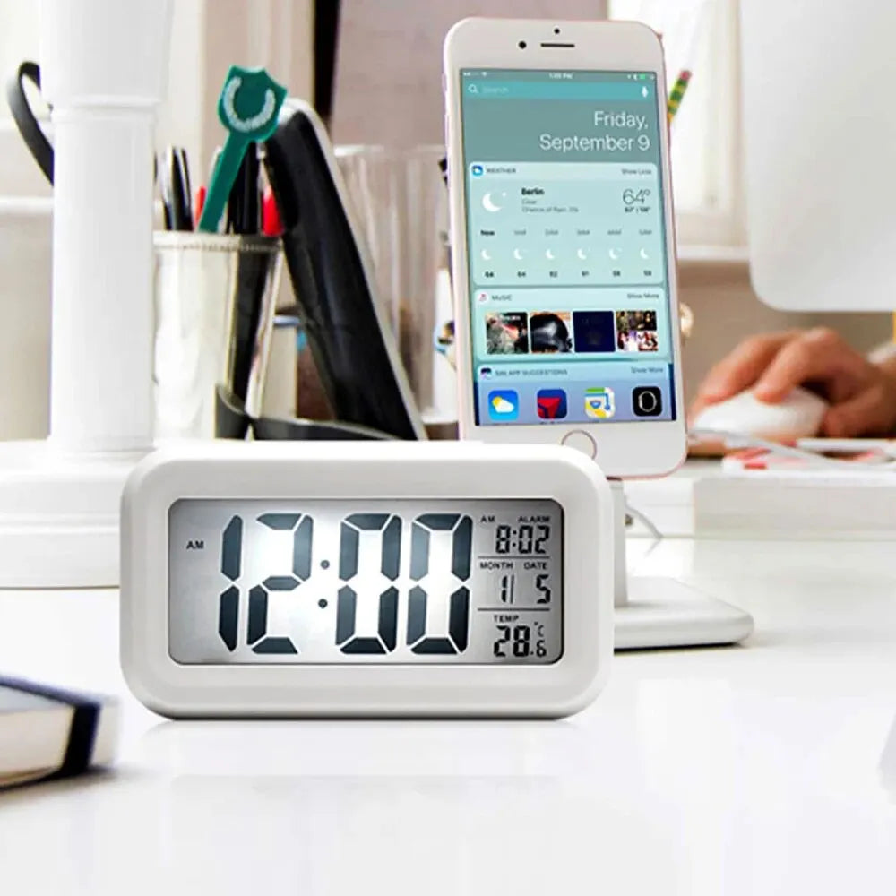 Reloj con alarma digital LED, retroiluminación, calendario de datos, reloj electrónico multifunción, reloj de mesa