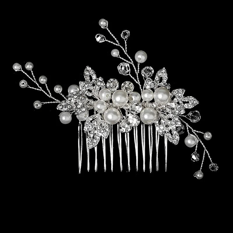 Nuevo peine de aleación de plata hecho a mano con perlas y diamantes de imitación, tocado de Metal a la moda, accesorio de joyería para el cabello elegante para mujer