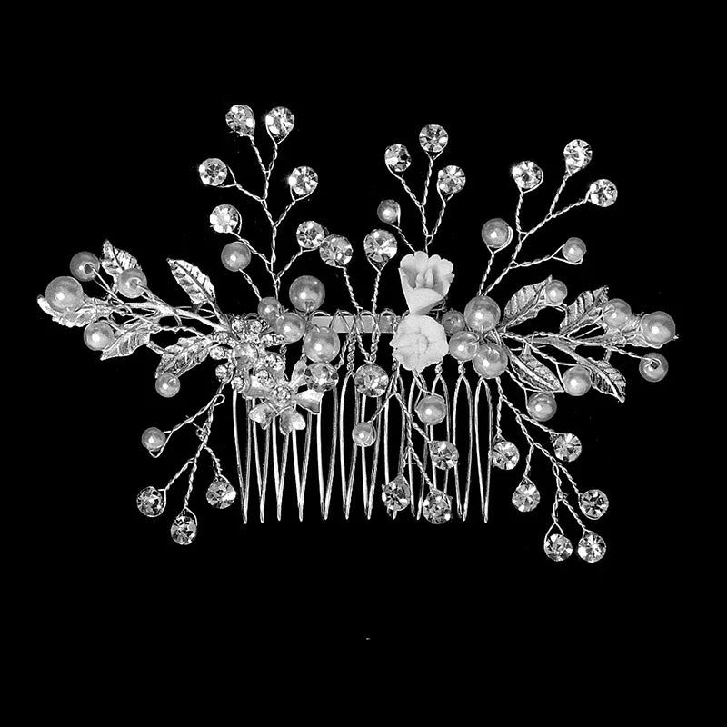 Nuevo peine de aleación de plata hecho a mano con perlas y diamantes de imitación, tocado de Metal a la moda, accesorio de joyería para el cabello elegante para mujer